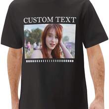 Men'S Custom Photo Printed T-Shirt | Personalized Large Size Crew Neck Short Sleeve, All-Season Comfort Fit, Custom Text/Photo/Video Printing, Ideal G - Black - View 7
