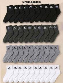 5/10/20 Pairs Random Solid Sports Crew Socks Back To School Black White Grey Breathable Athletic Socks For Boys Girls Daily Wear Running Training - Multicolor - View 14