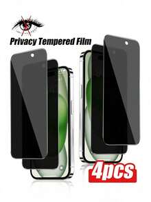 4pcs Full Screen Privacy Tempered Glass Screen Protector, Anti-Peeping, Anti-Collision, Anti-Scratch, Anti-Fingerprint, Strong Adhesion, Not Easy To Fall Off, Compatible With IPhone7/8/X/XR/11/12/13/14/15/16/16e/17/17 Air/17 Pro/17 Pro Max/18 Pro/18 Pro Max/Ultra Phone Accessories. Easy To Install, Compatible With Most Phone Cases. - Black - View 48