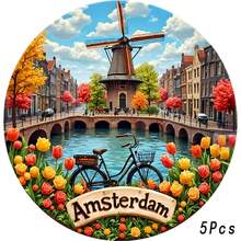 Amsterdam Canal Windmill Tulip & Bicycle Woven Magnet, Watercolor Rendering Every Tomorrow, Suitable For All Metal Surfaces In Your Home - A - View 7