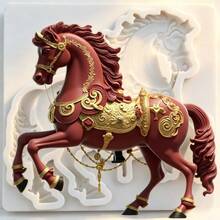 Carousel Silicone Mold 4Pcs Set, Horse Fondant Chocolate Cake Decor Tray, Resin Clay Plaster Handmade DIY - Beige - View 5