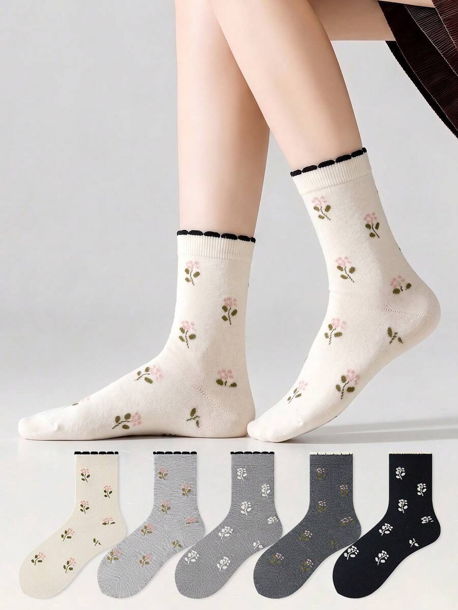 ZUJO 3 Pairs Women's Mid-Calf Socks, Polka Dot Pattern, Suitable For Daily Wear, Simple And Comfortable, Random Color - Multicolor - View 1