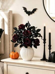 1/12pcs Realistic Black Calla Lily & Rose Artificial Flowers, Elegant Style, Suitable For Wedding, Home Decor, Room Arrangement, Bedroom Decoration, Outdoor Garden Decor, Wreath Making, Wedding Floral Arrangement, Tabletop Decor, Autumn Decoration, Halloween Decor - Multicolor - View 2
