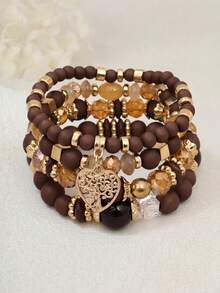 4pcs Bohemian Multi-Layer Beaded Bracelets Crystal Heart Women's Personalized Jewelry - Multicolor - View 2
