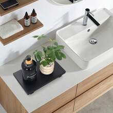 Wooden Bathroom Tray 9.1" X 3.5" X 1.6", Rustic Farmhouse Wood Pedestal Soap & Candle Holder, Handmade Natural Texture Display Shelf For Bathroom Vanity, Kitchen Countertop, Sink, Office Desk & Home Decor – Coffee/Black - A - View 4