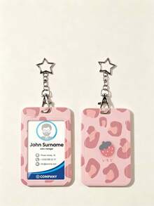 1pc Star Pendant Sweet Cool Card Holder, Leopard Print Heart Cow Spotted Strawberry Pattern, Hard Shell Protective Case For Student Campus ID Card, Access Card, Bus Card, Keychain, High Resilience Scratch-Resistant Material, Waterproof And Dirt-Resistant, Effectively Prevents Card Bending And Wear, Suitable For Student Commute, Office Work, Daily Travel - Rectangle - View 6