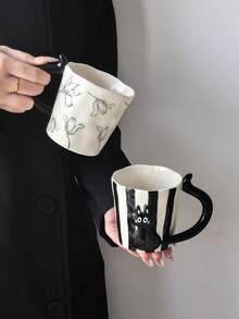 1pc Creative Black Cat Coffee Mug, Korean Ins Style Highly Attractive Handmade Art Mug, Cartoon Cute Style, Perfect Gift For Giving, Exquisite And Interesting Cup - Multicolor - View 7