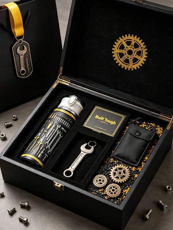 1pc/5pcs 750ml Mechanical Toolbox Art Print Sports Water Bottle, Portable Drinking Cup, One-Click Flip Lid, Cool Garage Style Hardware Tool Design, Ideal Gift For Repair Enthusiasts And Craftsmen, Suitable For Daily Drinking