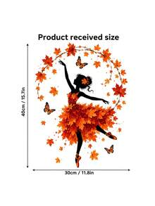 Autumn Leaf Dancer Silhouette Window Decal, Glue-Free PVC Static Cling, Creative Aesthetic Maple Leaf & Butterfly Glass Sticker, Autumn Atmosphere Art Window Sticker - Multicolor - View 8