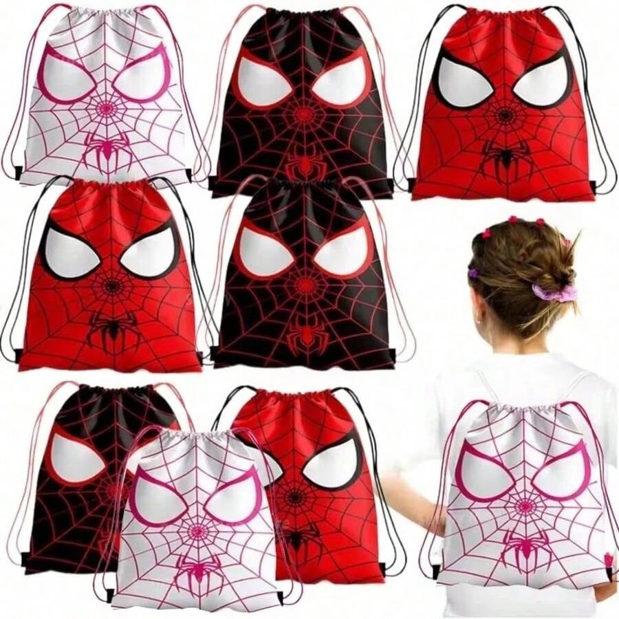 Disney 3pcs Spider-Man Drawstring Backpack Bag, Portable Storage Bag, Polyester Hand-Carry Drawstring Bag, Outdoor Backpack, Reusable Storage Bag, Suitable For Daily Use, Gifts, Weddings And Party Favors | Canvas Material With Adjustable Drawstring, Perfect For Storing Clothes, Underwear And Shoes, Also Suitable For Handmade DIY, Bridal Shower Gifts And Display Packaging! - A - View 1