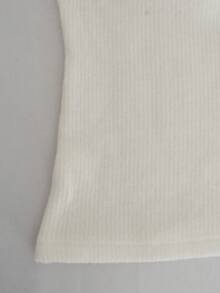 Fall Elegant Casual Ribbed Knit V Neck Long Sleeve Top, Detachable Furry Cuff Slim Fit Basic Shirt, Gentle Soft Daily Layering Blouse - White - View 9
