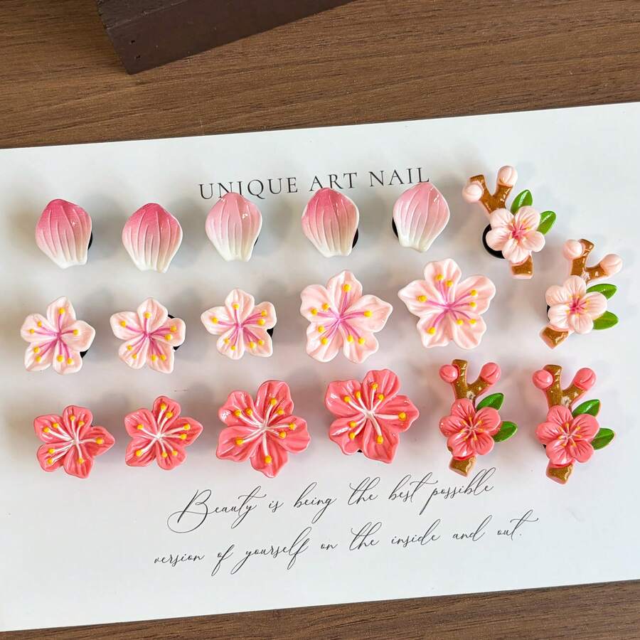 18pcs 3D Pink Peach Blossom Shoe Buckle - Removable DIY Upper Decoration, Suitable For Sandals, Boots, Perfect Gift For Back-To-School, Party - Pink - View 1