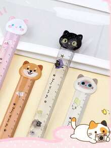 1pc Assorted Colors, Cute Pet Head Straight Ruler, Cartoon Animal Scale Ruler, Fun Illustration Ruler, Schoolwork Measurement And Marking, Planner Layout Positioning, Halloween Handmade Cutting Assistant, Christmas Card Drawing, Back To School Drawing, School Season Diagram Annotation, Desktop Drawing, Creative Crafting - Multi-color - View 5