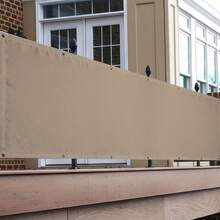1pc Solid Brown Balcony Railing Windproof Fabric, Minimalist Outdoor Style 100% Polyester Rectangular Perforated Privacy Screen, Balcony Yard Protection Decoration - Khaki - View 9