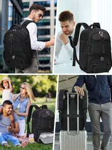 NEWHEY 17.3 Inch Laptop Backpack With USB Charging Port, Waterproof, For Work, Travel, Business, Students - Black - View 8