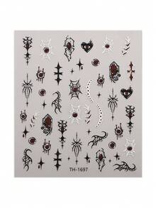 4 Sheets Luminous Glow‑In‑The‑Dark Halloween Nail Stickers For Women, Spider Web Bat Snake Gothic Design, Salon Effect DIY Manicure Decor - Multicolor - View 11