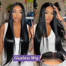 VIOLLY Wear And Go Glueless Wigs Human Blended Hair Wig Pre Plucked Pre Cut 5x5 Straight Lace Front Wigs Brazilian Virgin Hair Wigs For Women No Glue Lace Front Closure Ready To Wear Wigs 180% Density Natural Black, Halloween - 1B# - View 8