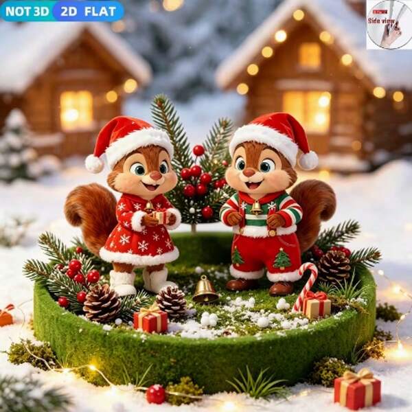2Dflat 2pcs/Set Christmas Yard Decor, Christmas Squirrel Ground Stake, Cute Cartoon Squirrel Couple Holiday Scene Fabric, Christmas Outdoor Sign, Suitable For Christmas Patio Yard Garden Lawn Pathway Outdoor Decoration