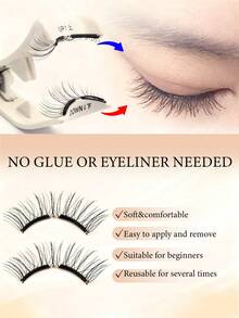 1 Pair Magnetic False Eyelashes Set With Clips,Natural Looking,Easy To Wear And Remove Magnetic False Eyelashes,Upgraded Band Lines Are Thinner And Lighter,Suitable For Daily Wear,Waterproof,And As A Gift For Women,Magnetic Lashes. - Black - View 4