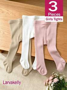 5/3 Pairs Baby Girls All-Match Minimalist Tight-Fitting Leggings, Classic Ribbed Solid Color Tights, Versatile All-Season Daily Wear, Suitable For Girls Back To School - Multicolor - View 38