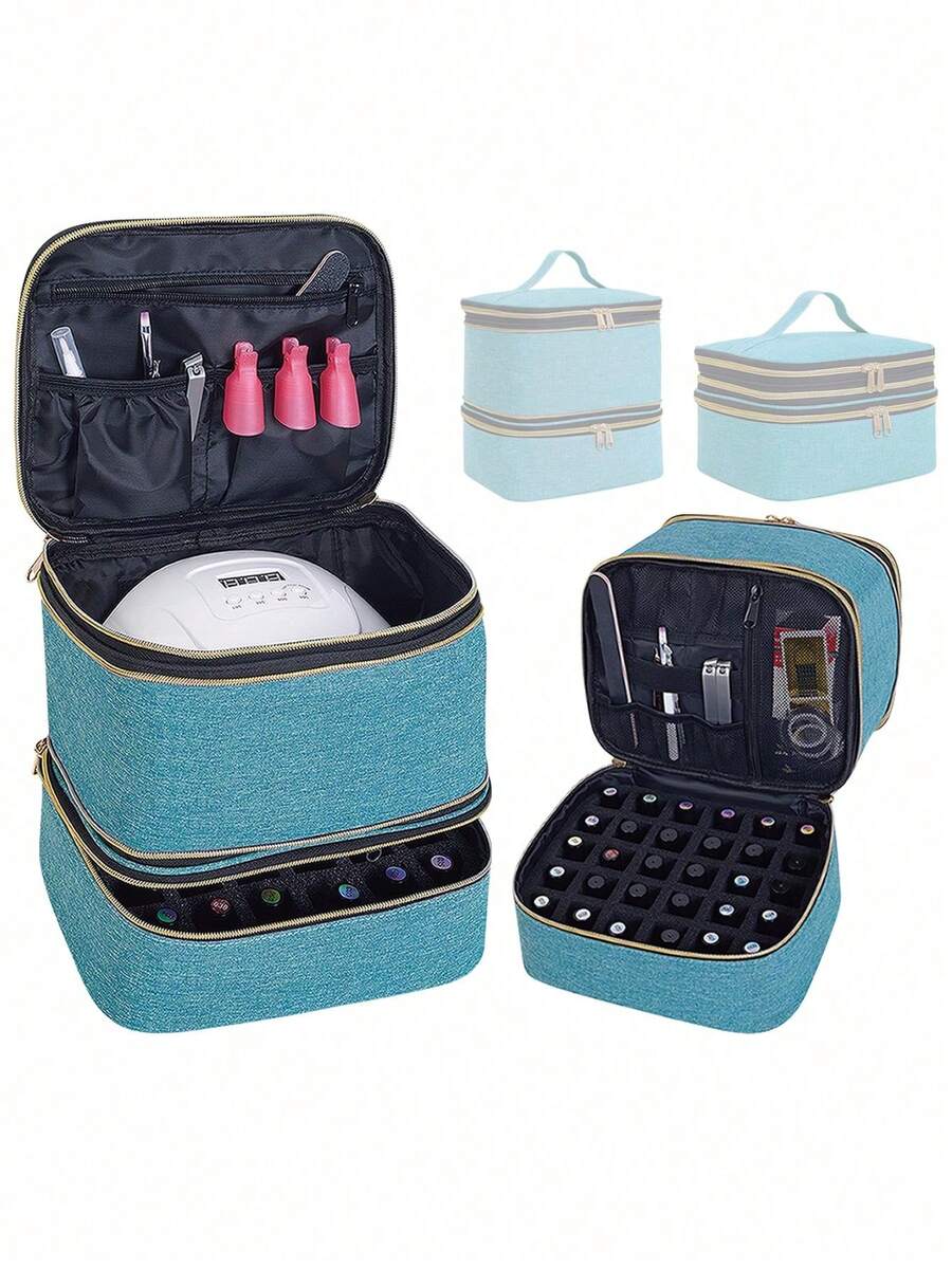 Organizador de Esmalte de Uñas de Mano de Doble Capa, Bolsa Organizadora de Cosméticos para Niñas y Mujeres, Arte de Uñas, Aceites Esenciales, Juego de Cosméticos, Uso Diario y de Viaje - 02 lago verde - Ver 1