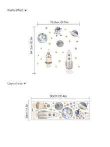 2 Styles Kids Room Wall Decals, Bear Balloon Moon Stickers And Space Astronaut Rocket Stickers, Home Decor, Boys Girls Bedroom Wall Art - Multicolor - View 12