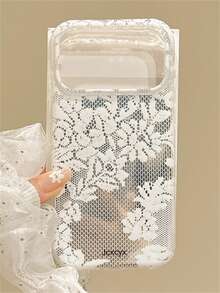 Stylish Minimalist Grace Lace Flowers Pattern Phone Case Compatible With IPhone 17 Pro Max 17 Pro 17 16 Pro Max 15 14 13 12 Pro Max Shockproof Protective Cover - White - View 16