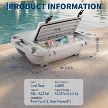 Floating Waterproof Cooler 40QT (40L) - Insulated Ice Chest With Dry Storage - Rotomolded Marine, For Lake/River, Beach, Camping, Kayak & Boat - Khaki/Cool Gray - 40L Cold Gray GRAY C6 Without Wheels - View 7