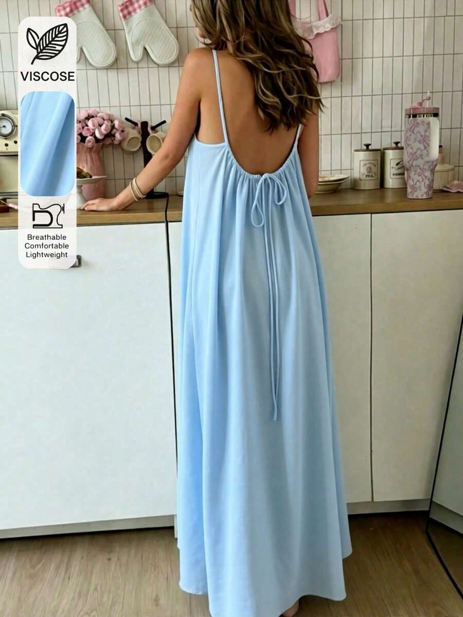 1pc Women's Sexy Backless Cami Nightgown