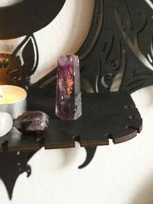 1pc Bohemian Style Bat Wing Shaped Wall Shelf, Crescent Design, Gothic Decor Wall Shelf, Suitable For Home Decor, Witch Theme Crystal Candle Display Rack, Handmade Black Metal And Wooden Wall Decor, Mixed Style Home Decor For Bedroom, Living Room And More - Multicolor - View 5
