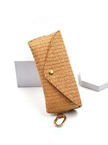 Estuche suave para gafas con textura de paja tejida de PP, con gancho, accesorio de protección para gafas - Marrón - Ver 3