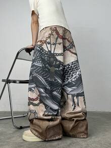 Justice Brother 1pc American Street Style Personalized Multi-Color Digital Print Men's Denim Jeans Fashion Loose Wide Leg Pants All Season Versatile Long Pants (Belt/Accessories Not Included) - Multicolor - View 6
