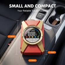 Carsun Car Tire Inflator Pump, 25 Cylinder 120W Fast Inflation With Auto Shut-Off, 12V-DC Dual Digital Display - Tire Pressure Measurement Function, With 3 Meters Long Power Cord, For Large Vehicles - Red Wired - (25-cylinder, 3x Inflation Speed) Model - View 8