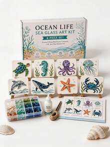 1 Set DIY Acrylic Mosaic Art Kit, Cute 3D Ocean Animal Handmade, Easy Assembly No Tools Required, Create Exquisite Ocean Artwork, Suitable For Beach Home/Wall/Desktop Decor, Colorful Glass Fragments With Sturdy Base, Perfect Gift For Adult Beginners And Craft Enthusiasts - Multiple Styles - View 1