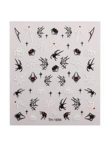 4 Sheets Luminous Glow‑In‑The‑Dark Halloween Nail Stickers For Women, Spider Web Bat Snake Gothic Design, Salon Effect DIY Manicure Decor - Multicolor - View 8