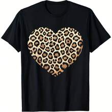 T-Shirt With Cheetah And Leopard Print For Men And Women, 100% Cotton, Loose Fit, Short Sleeve, Brown And Black - Shape - View 1