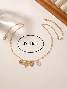 European And American Sweet Style Heart & Butterfly Pendant Necklace, Light Gold Rhinestone Multi-Charm Collarbone Chain, Cross-Border Jewelry - Multicolor - View 2