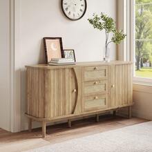 Sideboard With Sliding Doors And Wicker Drawers, Natural Color - Natural - 查看 4