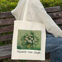 Un clásico bolso de lona con un estampado artístico de "La Rosa" de Vincent van Gogh - bolso de hombro de poliéster duradero y de gran tamaño, adecuado para ir de compras y para el uso diari - A - Ver 2