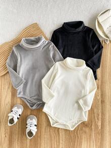 Silver Fox Fleece Baby High Neck Bodysuit, Autumn/Winter Warm Fuzzy Long Sleeve Bodysuit, Unisex Infant Triangle Crawler, Soft Base Layer, Multiple Colors - Multicolor - View 1