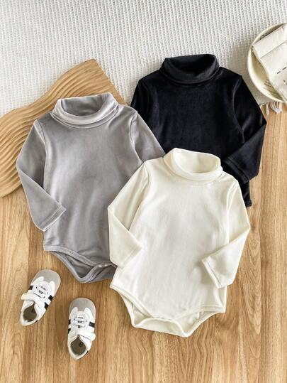 Silver Fox Fleece Baby High Neck Bodysuit, Autumn/Winter Warm Fuzzy Long Sleeve One-Piece Romper, Unisex Infant Triangle Crawler, Soft Base Layer, Multiple Colors