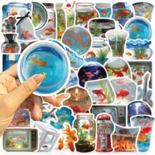 50pcs Kawaii Goldfish Stickers Fish Tank Aesthetic Decals For Laptop Guitar Skateboard Ocean Enthusiasts Creative Stickers - Multicolor - View 5