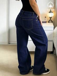 MYOURSA Women's Loose Low-Waist Wide-Leg Distressed Jeans, Retro Vintage Street Style Y2K Aesthetic Casual Spring Fall - Dark Wash - View 2
