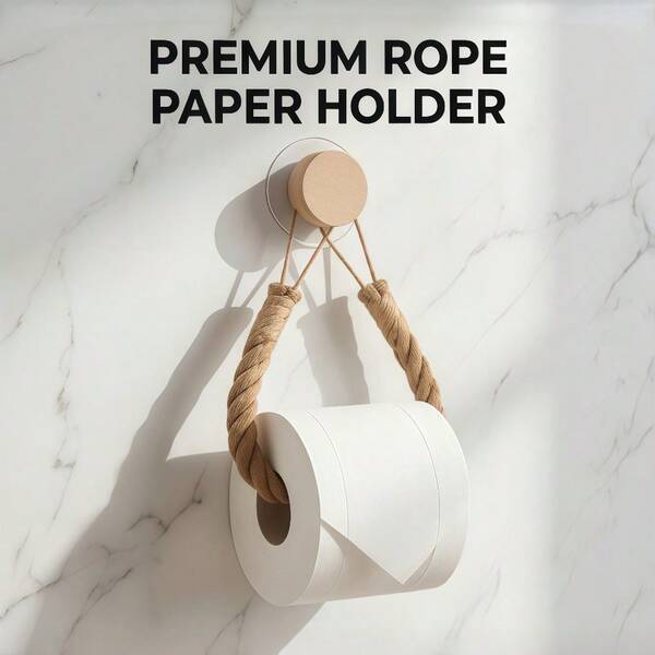 1 Set Drill-Free Suction Cup Rope Towel Rack, Rustic Handwoven Wall-Mounted Toilet Paper Holder, Farmhouse Bathroom Storage Organizer, Suitable For Kitchen And Shower, Natural Jute Rope Decoration, Suitable For Hanging Items And Paper Towels, Home Decor