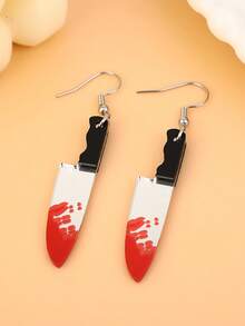 1 Pair Halloween Horror Blood Mirror Knife Earrings, Suitable For Halloween Party And Horror Cosplay Costume - Red - View 2