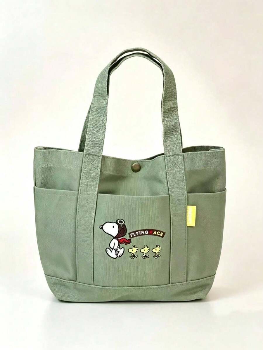 Snoopy 飛行員帆布托特包 大容量單肩手提包 休閒日常上學上班購物通勤包 - 多色 - 查看 1