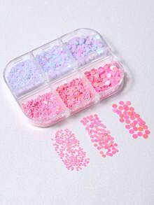 6-Grid Iridescent Pink & Purple Round Glitter Nail Sequins, Mixed Size Polka Dot Dreamy Decorative Pieces, Gradient Nail Art Design Accessories, Suitable For Women & Girls Home Salon DIY - Multicolor - View 7
