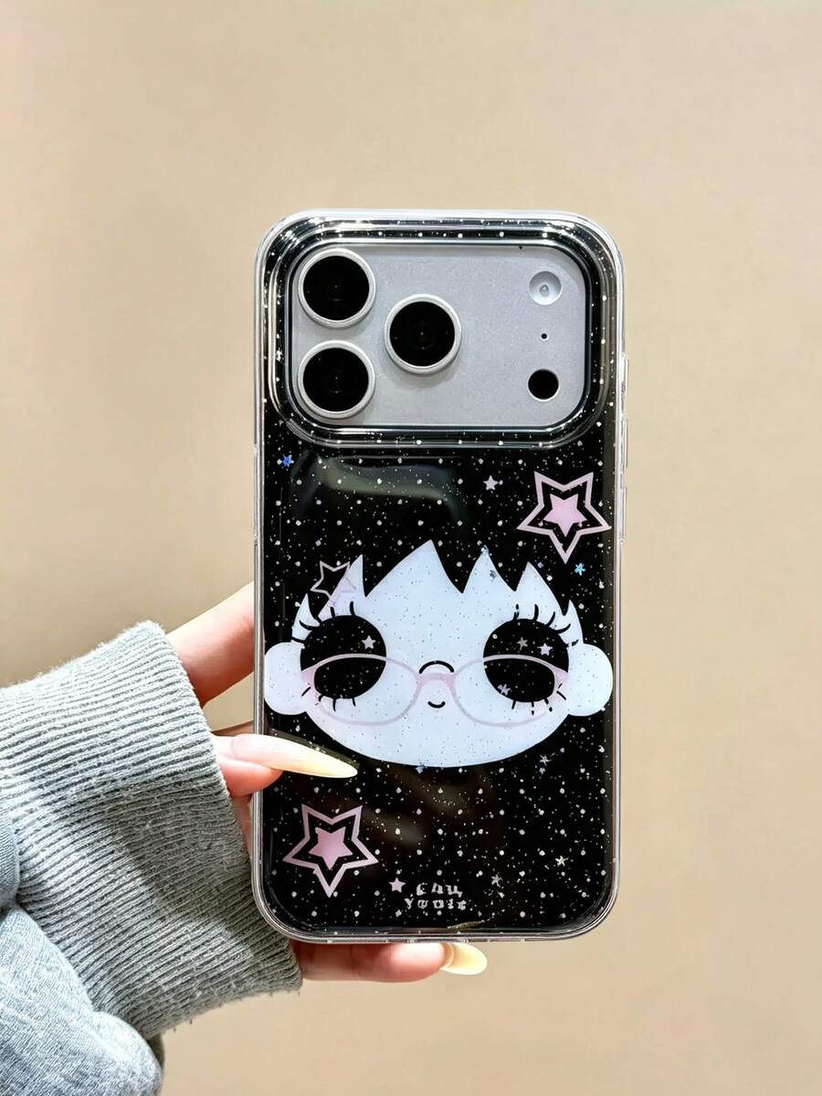 卡通大眼圖案個性化手機殼,可愛時尚蘿莉塔風格保護殼,相容 iPhone 17/ 17 Pro Max/ 16 Pro Max/ 15 Pro/ 14/ 13/ 12/ 11,送給家人/朋友/姊妹/女友的完美禮物 - 黑色大眼睛 - 查看 1