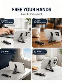 Portable Foldable Phone Stand, Mini Keychain Phone Holder With Spring Clip, Compact Travel Support Stand, Compatible With All Smartphones Under 20.32cm, Ideal Office Accessory, Travel Accessory, Perfect Birthday Gift For Friends And Family, College Essential - Multicolor - View 5