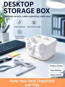 1 Pc Bowknot Decorative Desktop Storage Box, Pink Girlish Heart Remote Control Holder, Bedside Makeup Organizer, Multi-Purpose Storage For Home, Living Room, Bedroom, Bathroom, Dining Room, Christmas Gift Choice. - Multicolor - View 5